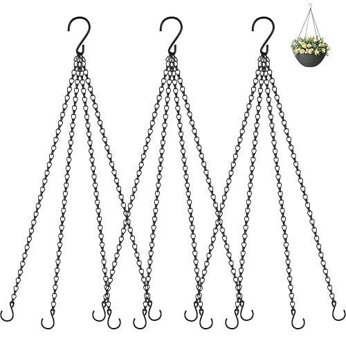 garini 3 Pack 23 Inch Hanging Baskets Chain Hanging Chains with Hooks Flower Pot Chain Replacement Plant Hangers for Planters Bird Feeders and Lanterns(Black)