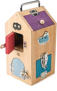 Tender Leaf Toys Wooden Monster Lock Box - 8 Different Doors with Various Lock Mechanisms Helps Develop Probelm Solving Skills - 3 +, Multicolor, 6.5" x 6.7" x 11.7"