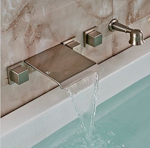 Robinet cascade baignoire mural nickel brossé avec douchette