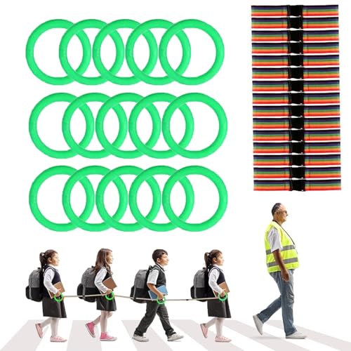 Walking Rope for Preschool - 12-Ring with Detachable Safety Line | Walking Line with Handle - Ease Teachers Workload Efficiently| Safe Lineup & Play & Educational Aids (Green 12 sets)
