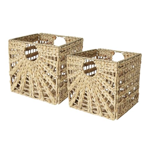 Box and beyond - Lot de 2 Paniers de Rangement - 31 x 31 x 31 cm - Jonc de Mer Naturel - Pliables - Avec Poignées - Rangement, Déco - Chambre, Salon, Bureau...