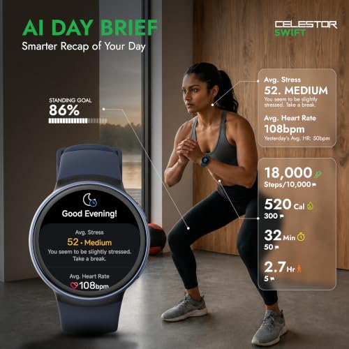 Image of Titan Celestor Swift Smart Watch 1.32 inch AMOLED Display, Advanced Badminton Mode, Training Load & Readiness, Built-in GPS with Advanced Running Mode, Zone-Based Training & Recovery, AI Day Brief - Blue