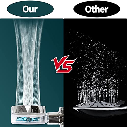 High Pressure Water Saving Shower, 360 Degrees Rotating Propeller Driven Handheld Shower Head with Filter, Turbo Spa Shower Head with Fan & Switch (Silver)