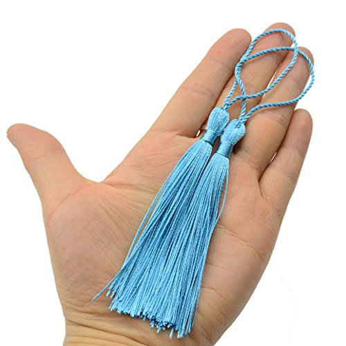 Image of 100pcs 13cm /5 Inch Silky Floss Bookmark Tassels with 2-Inch Cord Loop and Small Chinese Knot for Jewelry Making, Souvenir, Bookmarks, DIY Craft Accessory (Blue)