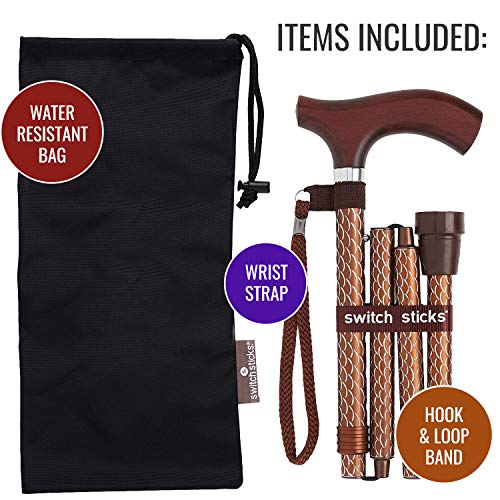Switch Sticks Walking Cane For Men Or Women, Foldable And Adjustable From 32-37 Inches, Engraved Cognac #TOP4