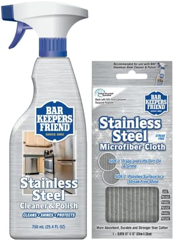 Bar Keepers Friend Stainless Steel Cleaner and Polish Cleaning Kit - Includes Bar Keeper's Friend Stainless Steel Cleaner and Polish Spray(25.4 oz) - 1 BKF Microfiber Cloth