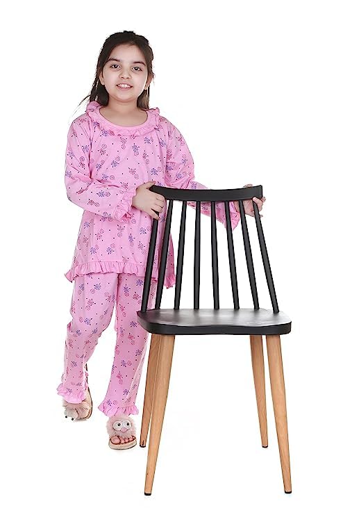 Image of Jain Traders Baby Girls Floral Print Hosiery Cotton Top & Pyjama Set