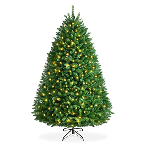EZCHEER Upgraded Steel Branch Tree, 7.5FT Pre-lit Artificial Christmas Tree with 450 Warm White UL-Certified LED Lights and 2114 Tips, Xmas Tree for with Golden Ornaments Set