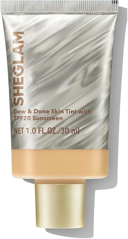 SHEGLAM Dew & Done Skin Tint com FPS 20, cobertura leve a média, acabamento luminoso, tom Light-medium