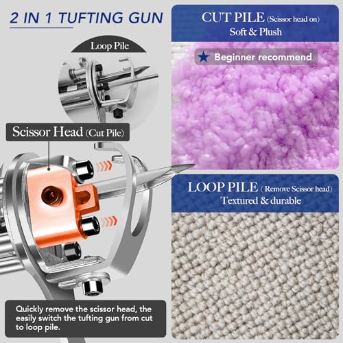 Image of Justuft Rug Tufting Gun with Carpet Trimmer Kit 2 in 1 Rug Gun Machine Starter Kit with Rug Shaver Carpet Making Rug Punch Supplies with Cloth (Blue)