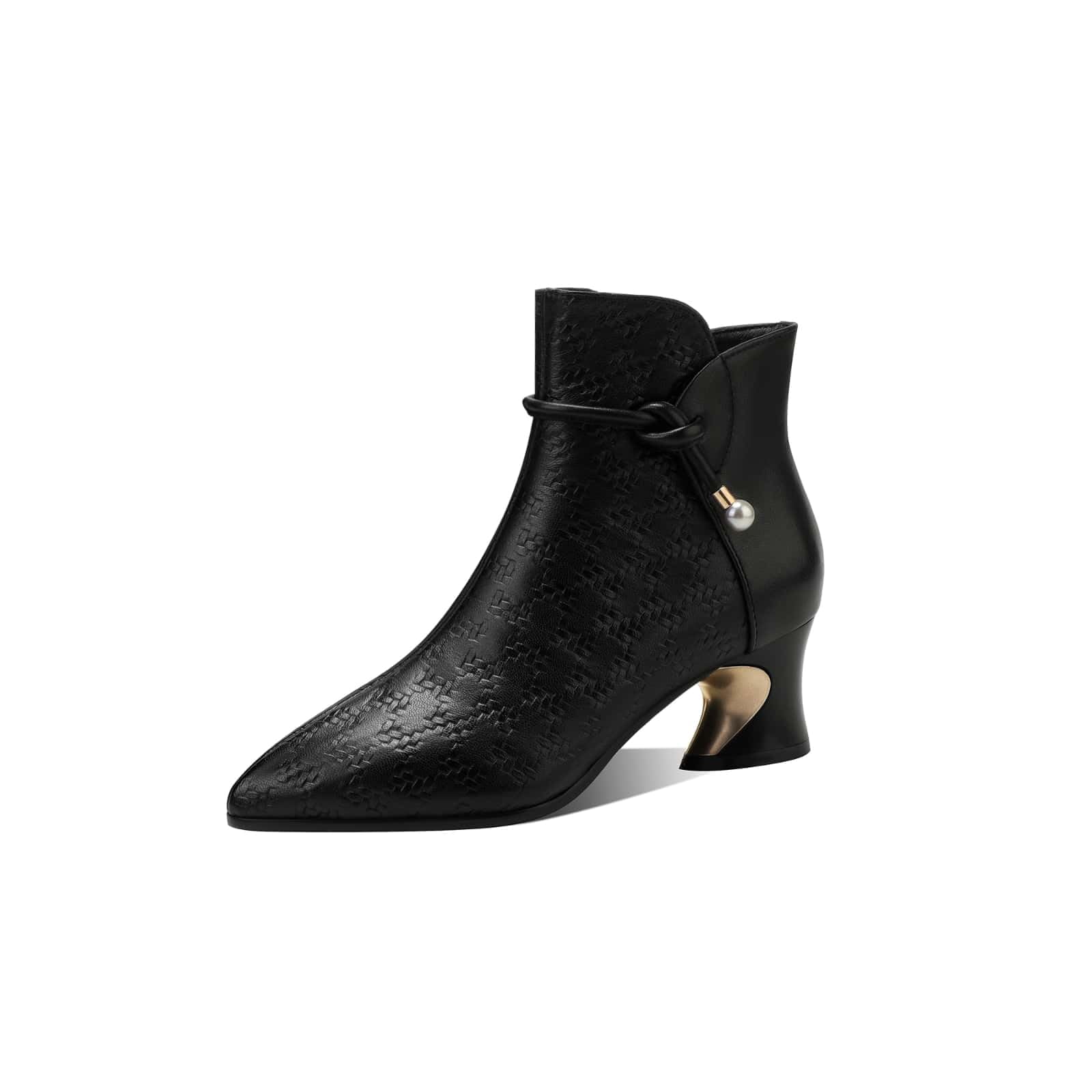 TinaCus Womens Leather Ankle Booties Handmade Embossed Side Zipper Pointed Toe Chunky Heel