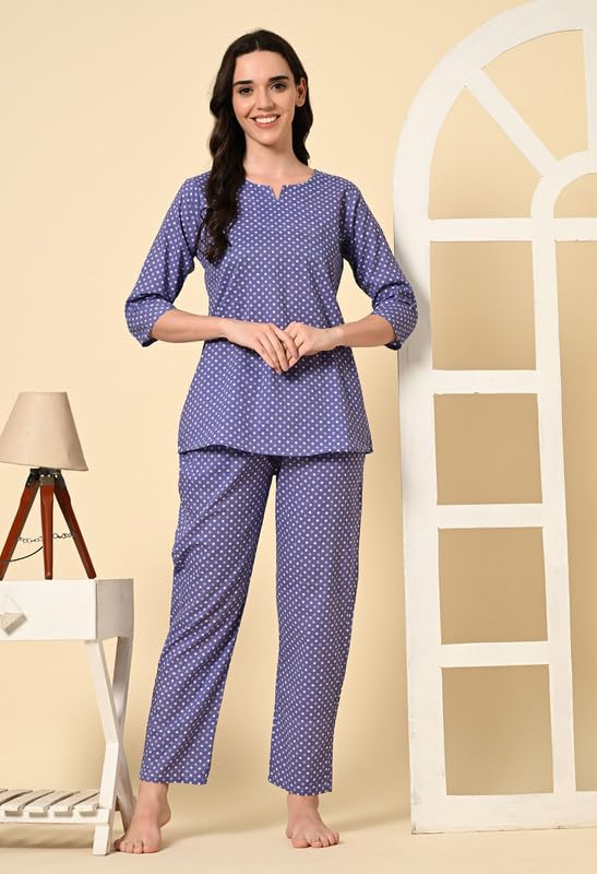 Image of Ichaa Women's Cotton Printed Night Wear Top and Bottom Night Suit Set