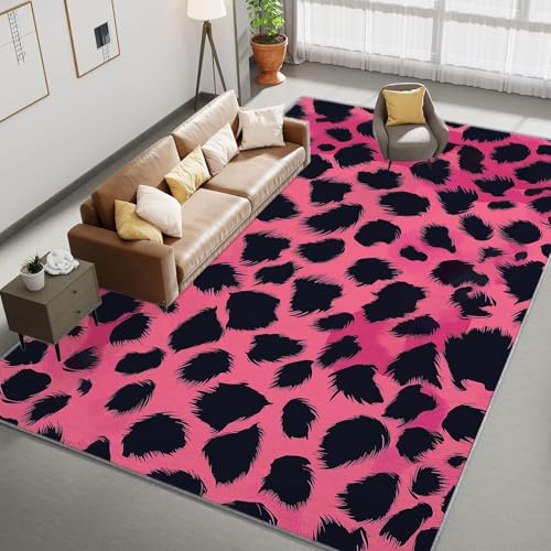 Tapis de salon imprimé léopard rose 120x180 tapis poils courts doux - 5