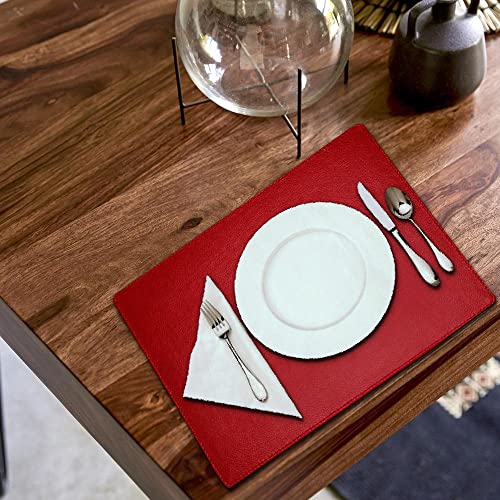 Faux Leather Placemats for Dinner Table Pack of 4 (Red), 29x21 cm - Image 2