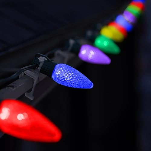 Miniatura 3 de Juego de 25 luces de Navidad naranja C9  Bombillas LED de Navidad C9 facetadas para uso en interiores y exteriores  Luces LED C9 duraderas