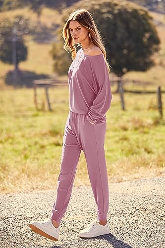 PRETTYGARDEN Women's Fall 2 Piece Lounge Set Long Sleeve Tops Ribbed Pants Spring Matching Sweatsuit Travel Outfits Clothes