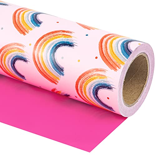 WRAPAHOLIC Reversible Wrapping Paper - Mini Roll - 17 Inch X 33 Feet - Colorful Rainbow Perfect for Birthday, Holiday, Party