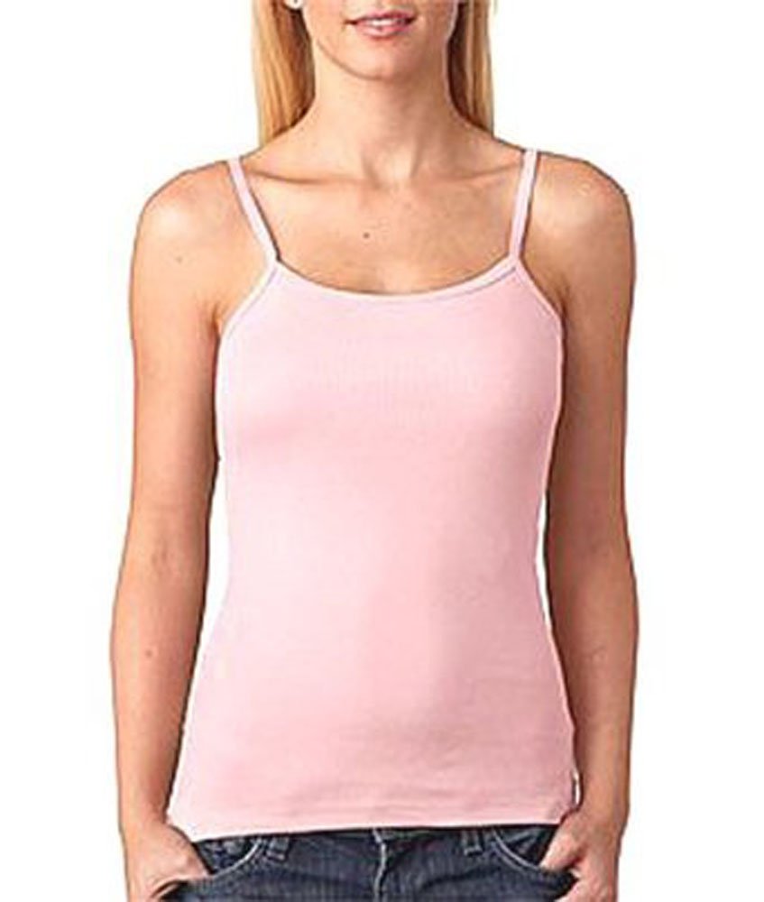 2 Packs Elegance Ladies Cotton Vests Thin Strap Scoop Neck Stretch Camisole - Sizes & Colours (X-Large 44 UK-16, Pale Pink)