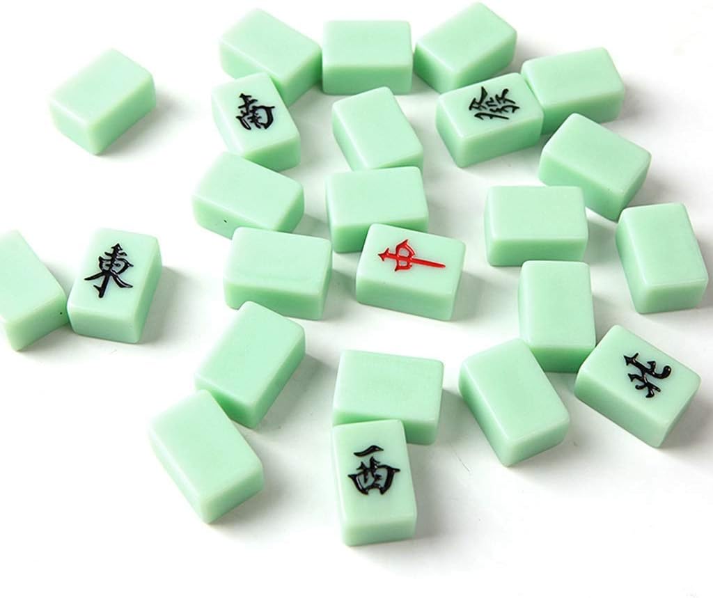Games Mahjong Home Green Mahjong Set 23mm Mini Chinese Traditional Mahjong 144 Mahjong Cards Party Casual Board Games Gift Party Home Retro Style