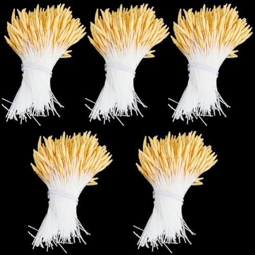 GORGECRAFT 2000pz Estambres de Flores Artificiales con Núcleo de Perla de Pistilo Estambre 2mm Polen Floral Perlado Amarillo Manualidades Álbumes de Recortes Bodas Navidad Fabricación de Ramos Dorados