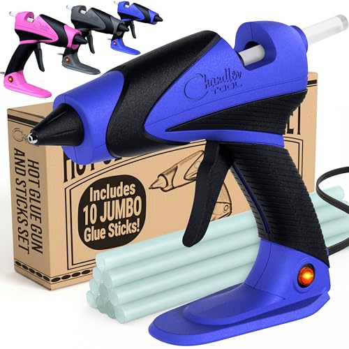Chandler Tool Full Size Hot Glue Gun And Sticks Set for Crafts and DIY Pistola De Silicona Caliente Inalambrica Complete Heavy Duty Hot Glue Gun Kit With 10 Jumbo Glue Sticks (Blue/Black)