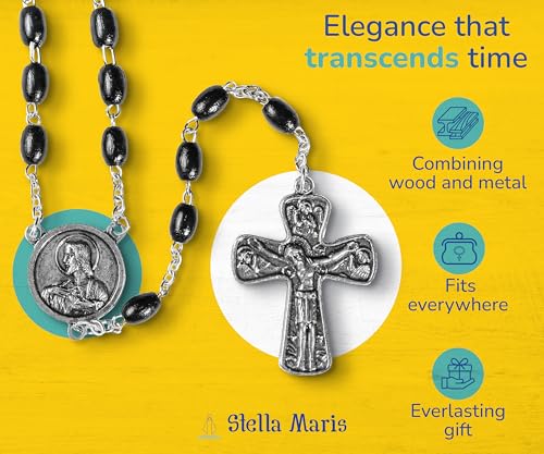 Stella Maris Scapular Medal Rosary with Traditional Spanish Cross and Wooden Beads | Handmade in Spain | Catholic Rosary for Men and Women | U.S. Catholic-Owned Business2