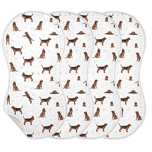 Image of Muslin Baby Burp Cloths, Dogs Bloodhound Muslin Washcloths Baby Rags Comfy Soft Absorbent in for Newborn Boys and Girls 4 Piece 22 x 11 Inch