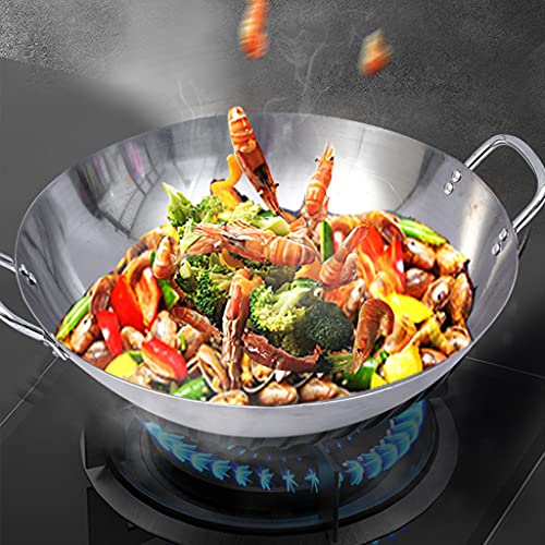 Wok de acero inoxidable con doble asa y 36cm sin recubrimiento miniatura 2