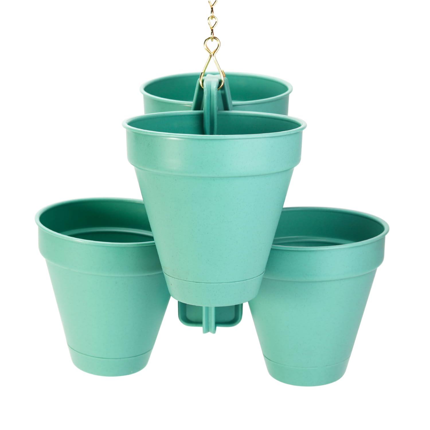 Sungmor Self Watering Hanging Planters, Indoor Outdoor Vertical Hanging Plant Pots - Unique Stylish Green 4-in-1 Drainable Plastic Flower Pots Home Garden Balcony Porch Decor