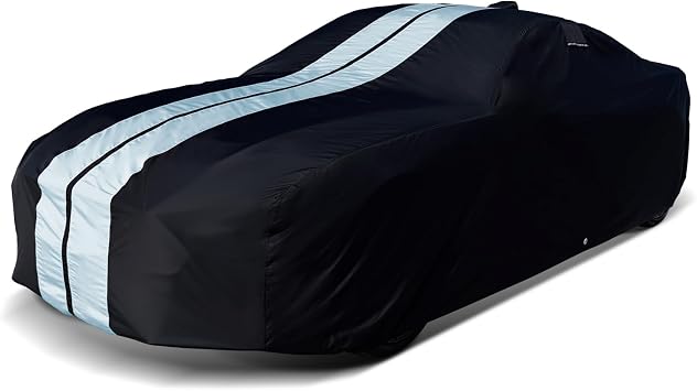 iCarCover Custom Car Cover for Alfa Romeo MiTo 2009-2018 Waterproof All-Weather Rain Snow UV Sun Protector Full Exterior Indoor Outdoor Car Cover Stripe - Black/Gray