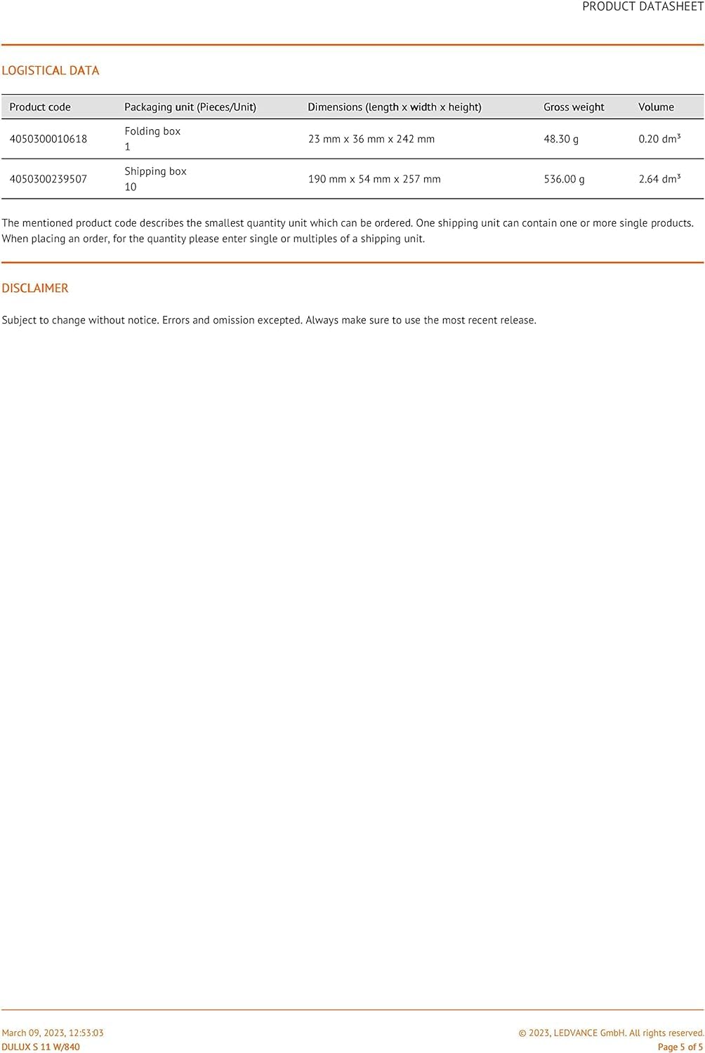 10 x Osram DULUX S 11W/840 G23