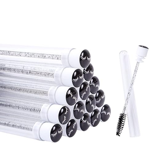 Miniatura 3 de 60 piezas de pinceles desechables de pestañas negras con patrón de pestañas de diamante, carretes de maquillaje, varita de rímel en tubo sanitario,