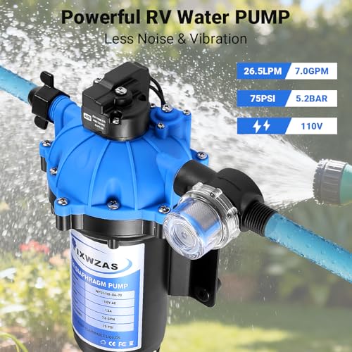 Image of Electric Water Pump 7GPM 70PSI, 110V AC, Upgraded Five Chamber Self-Priming Diaphragm Water Pump with Pressure Switch and Strainer for RV, Home Water System, Irrigating & Industrial Settings