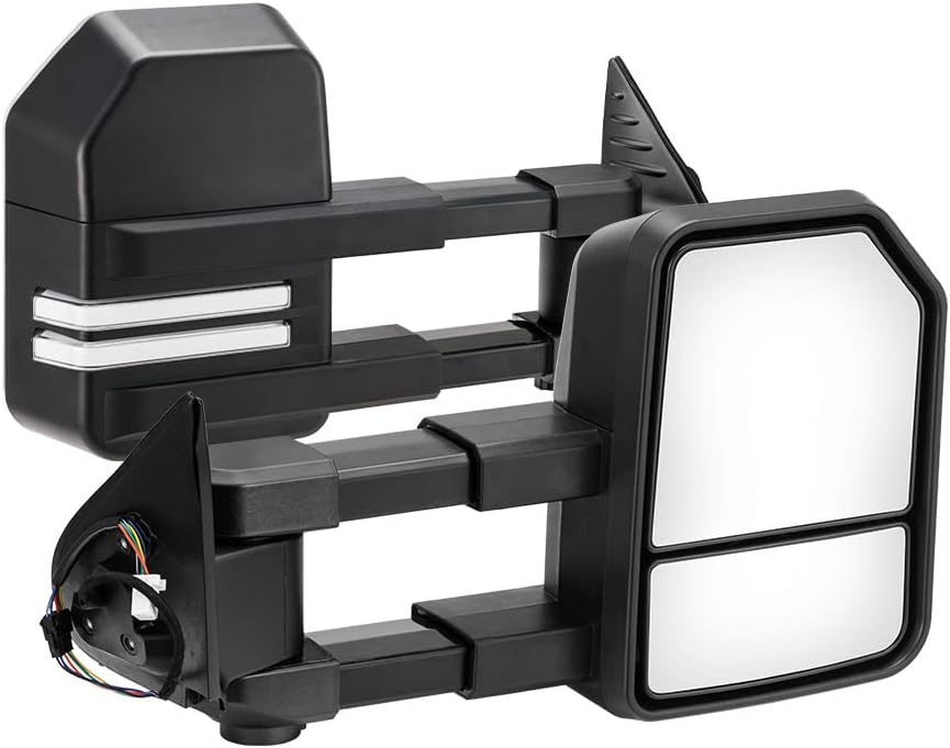 San Hima Towing Mirror for Toyota Hilux 2015+, Extendable Mirror with Dynamic LED Signals, ABS Housing & Aluminum Base, Black, 300x210mm