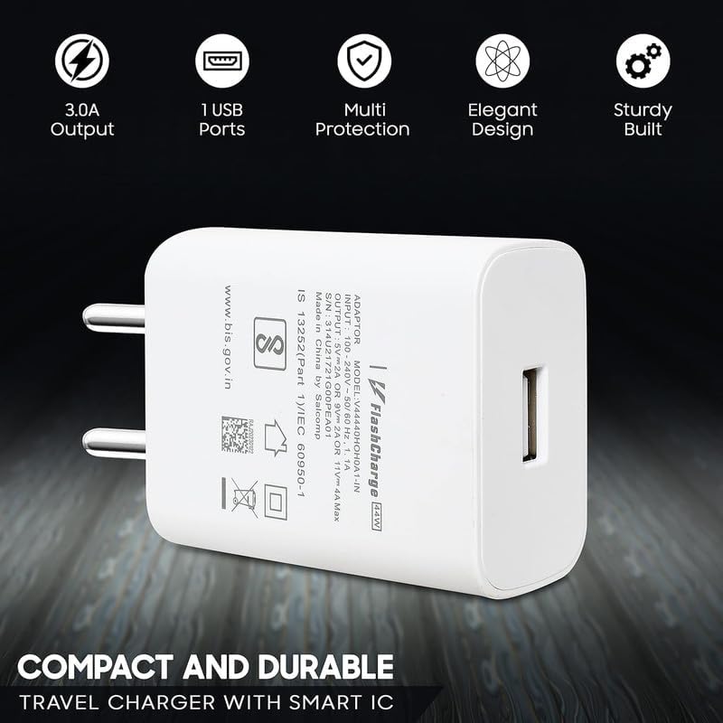 Image of 44W Fast Charger for OnePlus Ace 5 Racing Original QC Adapter Type C 3.0A High Speed Fast Turbo SuperVooc QC 3.0 Smart SinglePort with 1m Type-C Red Charging & Sync Cable (White, Dash, VT.A)