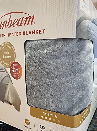 Sunbeam Queen Microplush Heated Electric Warming Blanket 10 Heat Settings 2-Digital Controllers Machine Washable, Light Grey, Queen #TOP14