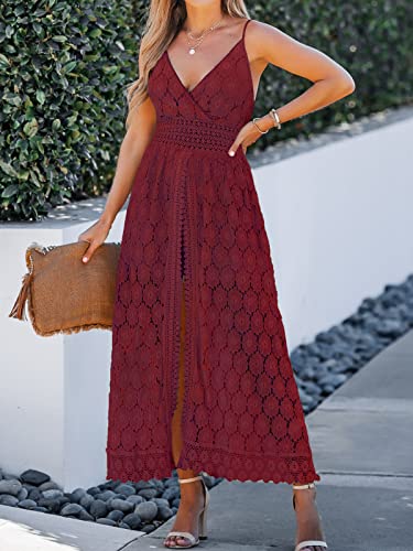 Cupshe Women's Summer Women Slip Ruching Smocking Jumpsuit Dress V Neck Speghetti Straps Backless Maxi High Low #TOP2