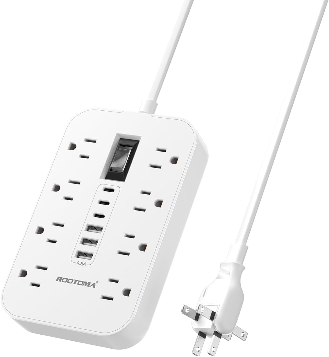 US to JP Plug Adapter, Type A Travel Adaptor, 5ft Extension Cord with 180° Rotating Plug, 8 AC Outlets 6 USB (3 USB C) Charging Ports, 1875W/15A, NO Surge Protector for Travel