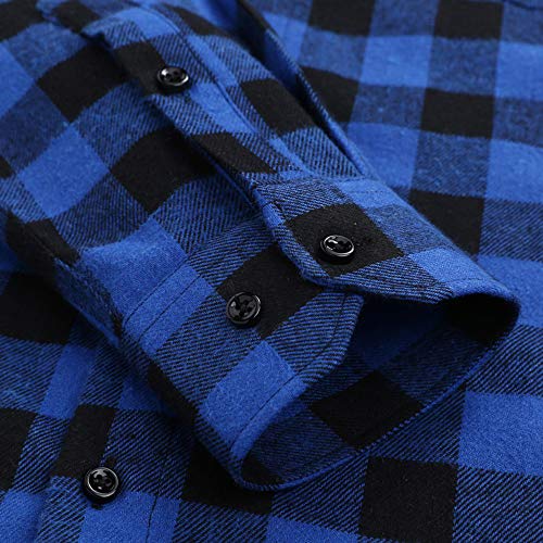 Image of DOKKIA Men's Casual Dress Long Sleeve Buffalo Plaid Checkered Fitted Flannel Shirt