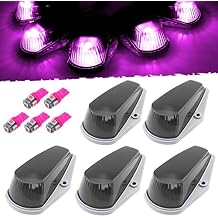 5pcs Top Cab Marker Roof Running Light Smoked Cover Lens 15442 + 5X Pink Purple T10 194 LED Bulbs Compatible with Ford F-150 F-250 F-350 1973-1997 F Series Pickup Super Duty Trucks.