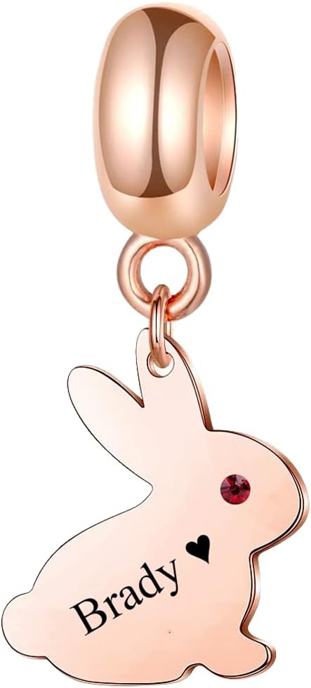 LONAGO Personalized Bunny Charm for Bracelet Sterling Silver 14K Gold Customized Rabbit Charm Bead Gift for Women
