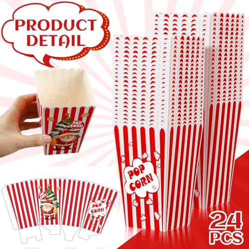 Image of Reallnaive 24 Pcs Christmas Popcorn Boxes Popcorn Paper Boxes Buckets Candy Popcorn Containers Popcorn Accessories Popcorn Tubs Popcorn Party Favors Popcorn Bag for Xmas Movie Night Decor Supplies