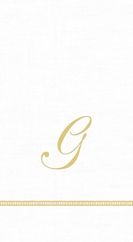 Caspari 3 capas de papel vainica escritura blanco monograma, 15 unidades toallas de invitados letra G 3-Dorado, Blanco,4-Dorado, Blanco,Dorado,