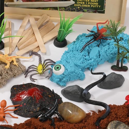 Image of Insects and Reptiles Putty Explorers Educational Sensory Kit Wooden Play Box Bugs Snakes Science Life Moldable Sand Kit STEM Educational Toys Science Teacher Classroom Gifts Lizards Volcano Easter