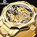 FORSINING Men's Skeleton Automatic Mechanical Watch with Diamond-Cut 12-Sided Bezel & Exposed Gears & Tourbillon Design, Unique Rhombus-Link Stainless Steel Bracelet Self-Wind Wristwatch, Gold Black