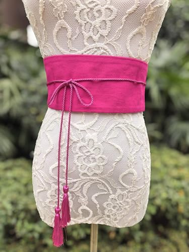 FANFAN Mexican Flat Waist Belt Sash Tassel Braided Waist Belt Fuchsia Cotton Belt for Women Mexican Belts For Ceremony E83