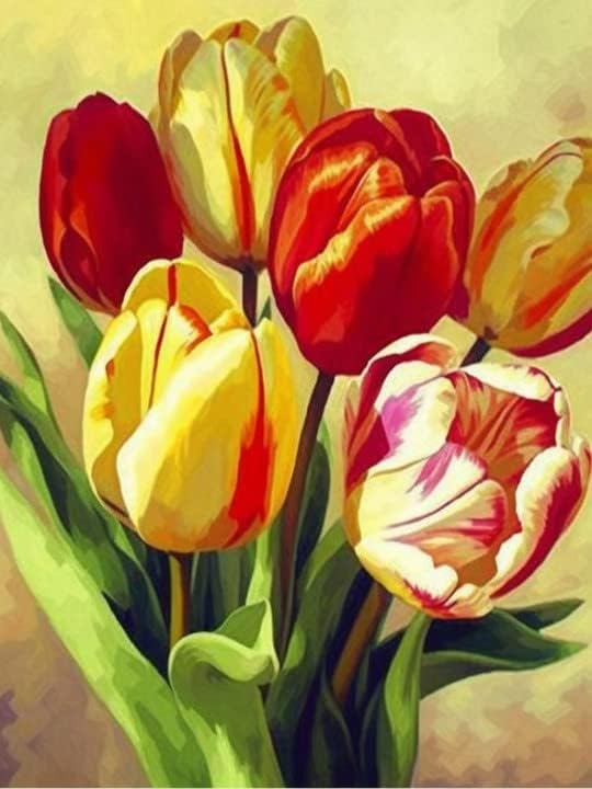 Ginfonr Kit de pintura de diamantes de mosaico 5D para bricolaje, flores de tulipán, pintura con diamantes, plantas de arte de punto de cruz,