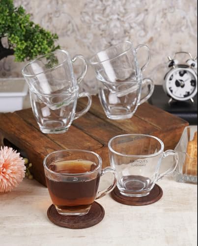 Image of MARKQUES Teaware Glass Cup for Green Tea, Herbal Tea, Coffee (Transparent, Clear, 200 ml) 6 Pieces