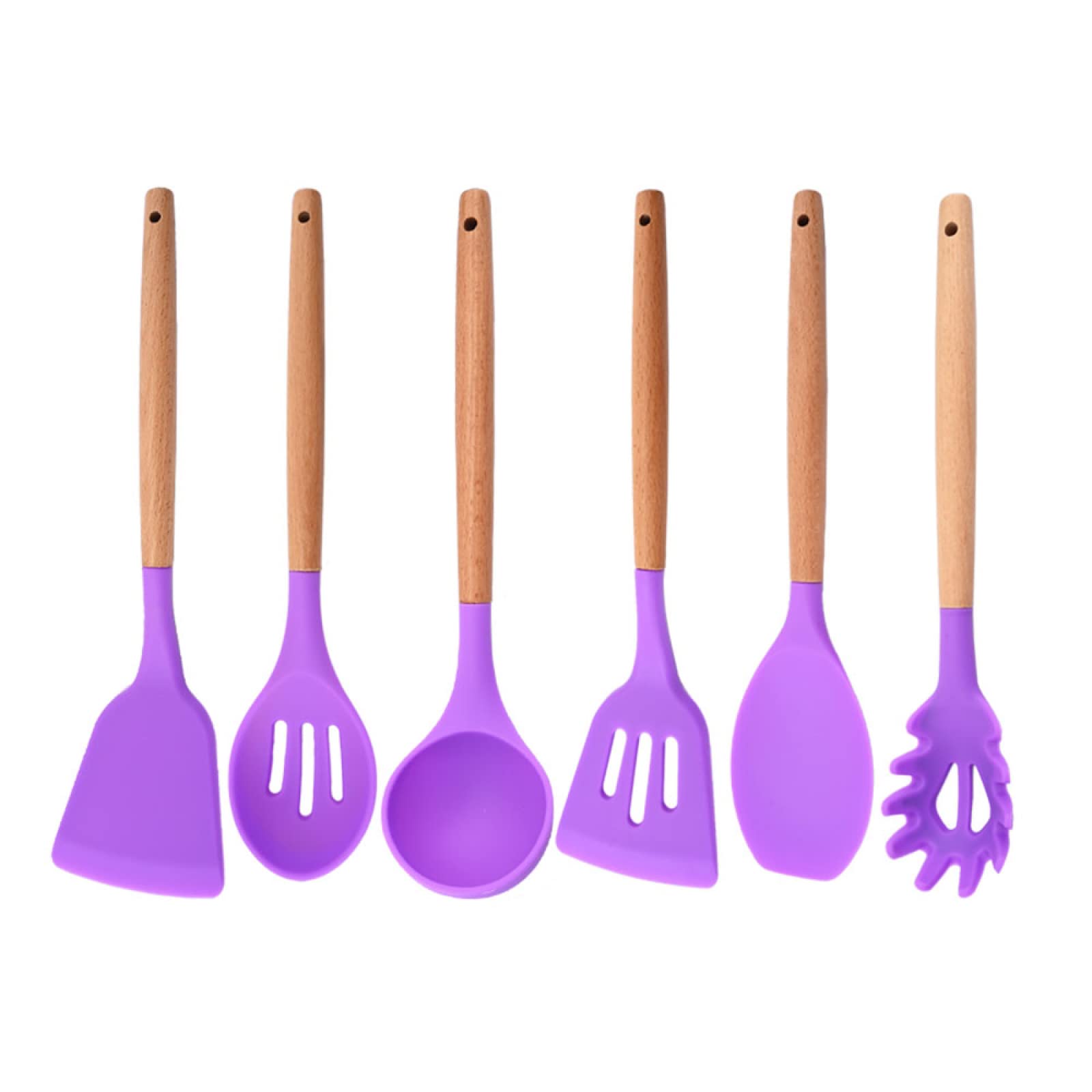 GTHTUHFD Cooking Spatulas And Spoons,Spoon Setcooking Utensils Set Silicone Kitchen Utensil Nonstick Cooking Utensils Wooden Handle Cookware Baking Gadget Set,Purple 6pcs
