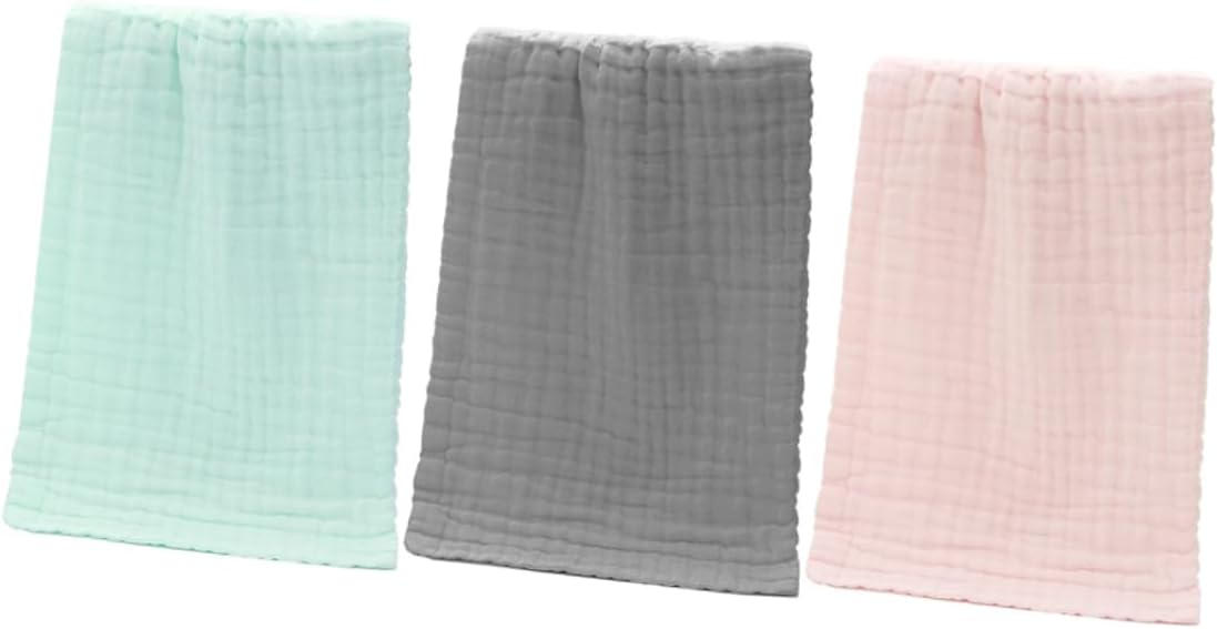 Ipetboom 3pcs Muslin Washcloths Cotton Towels for Newborn Bathing Wiping Sweat Drool As Burp Cloths and Face Towels Grey Green